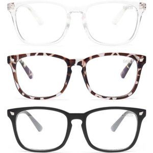Blue Light Blocking Glasses - 3 Pack Fashion Square Fake Eyeglasses